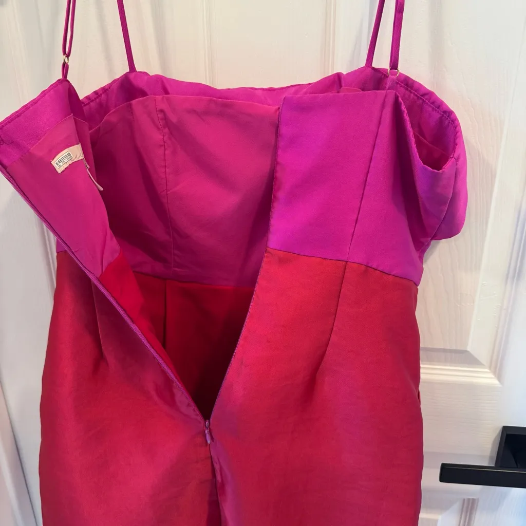 Hutch Serena Pink and Red Colorblock Bow Mini Dress Holiday Party Cocktail - Image 9