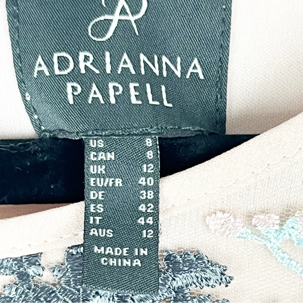 ADRIANNA PAPELL Pink Embroidered Mesh Overlay Fit & Flare Pleated Dress Size 8 - Image 3