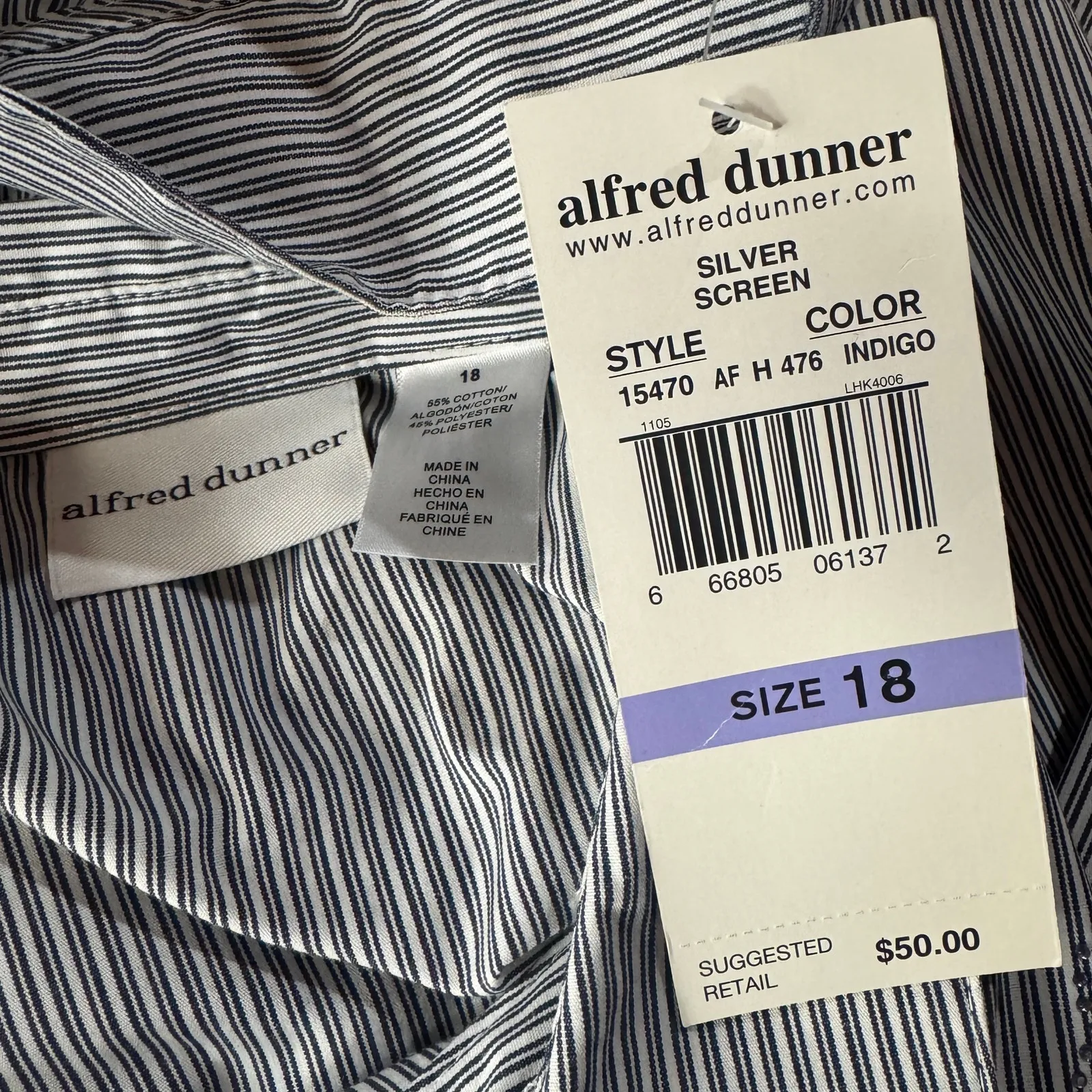 Alfred Dunner SZ 18 Top Striped Rhinestones Butterflies Button-Up 3/4 Sleeve New - Image 7
