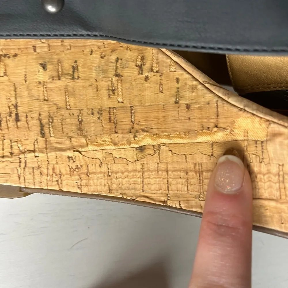 Lucky Brand Mykayla Grey Leather Cork Platform Wedge Sandals, Summer Shoes - Image 11