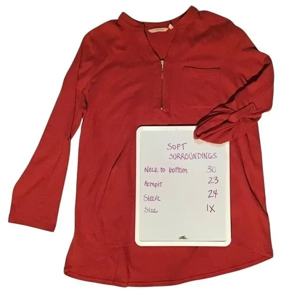 Soft Surroundings Burnt Orange Pullover 1/4 Zip - 3/4 Roll-up Sleeve Sz 1X - Image 5