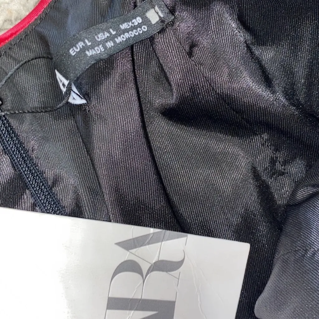 Zara Faux Leather Strapless Black and Red Mini Dress(Size Large) - Image 6