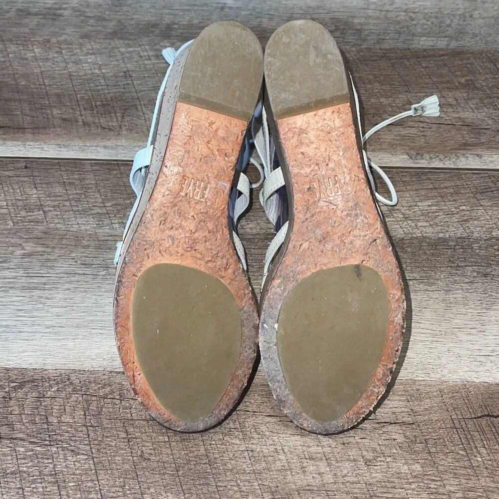 Frye Womens Heather Lace Up Tassel Cork Wedge Gladiator Sandals White Tan Size 6 - Image 7