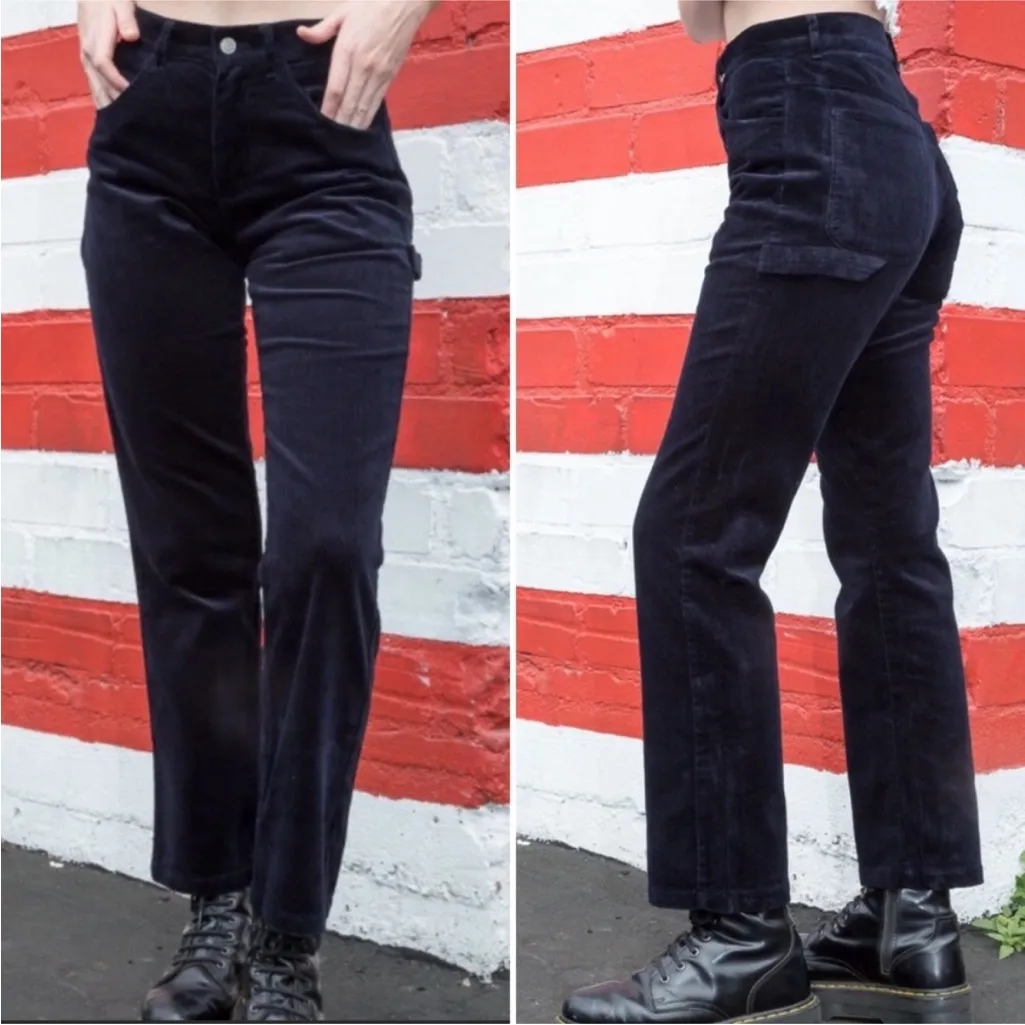 Brandy Melville John Galt Navy Blue Corduroy Carpenter Straight Leg Pants Size S - Image 2