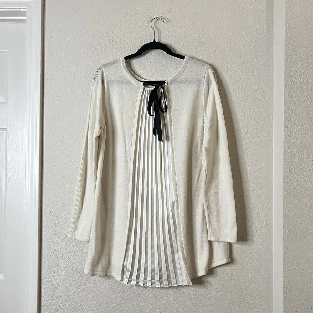 Soft Surroundings Pleated Back  Ecru Ivory Reserva Sweater Tunic Wool Medium - Image 5