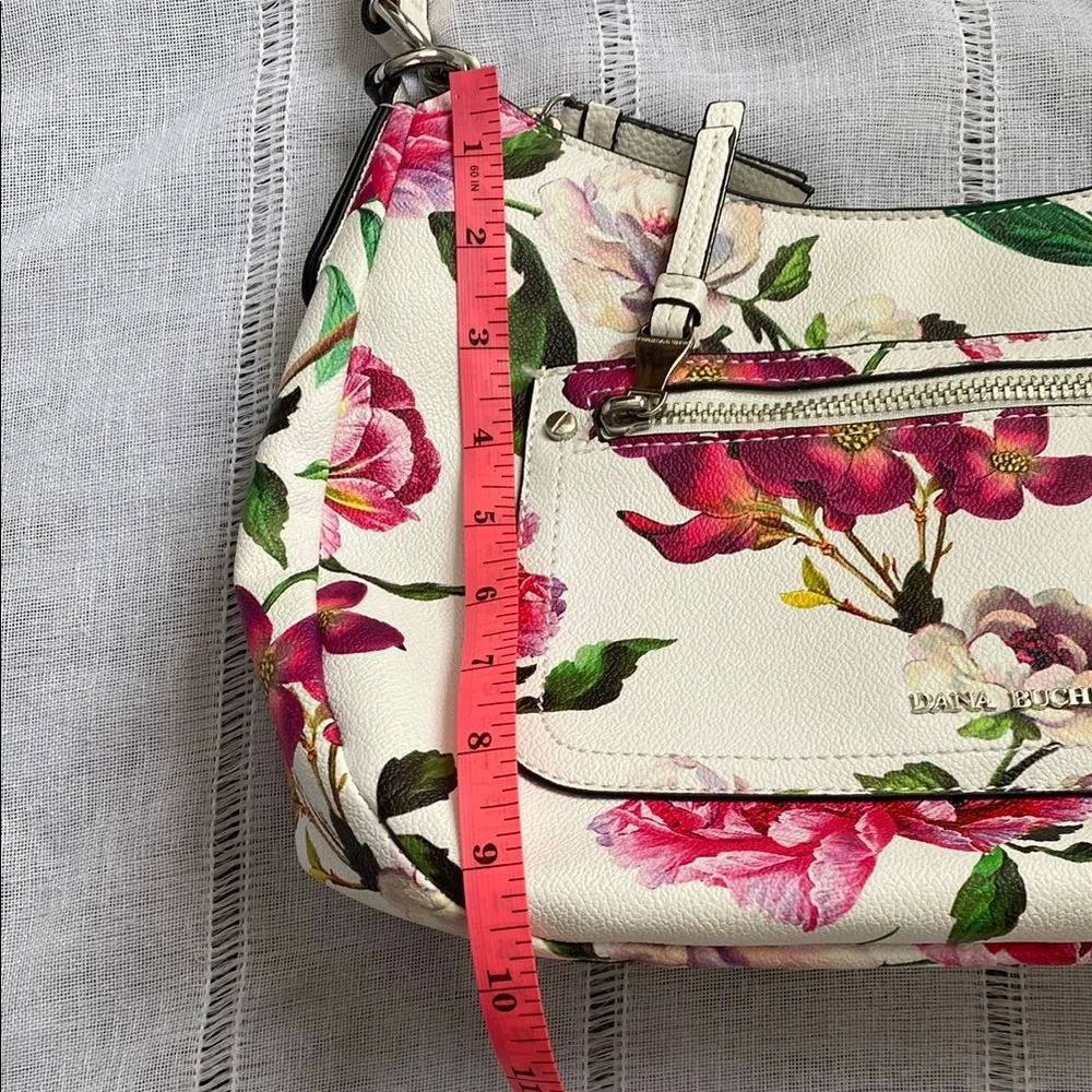 Dana Buchman Pink and White Floral Shoulder Bag with Silver Accents - Image 11