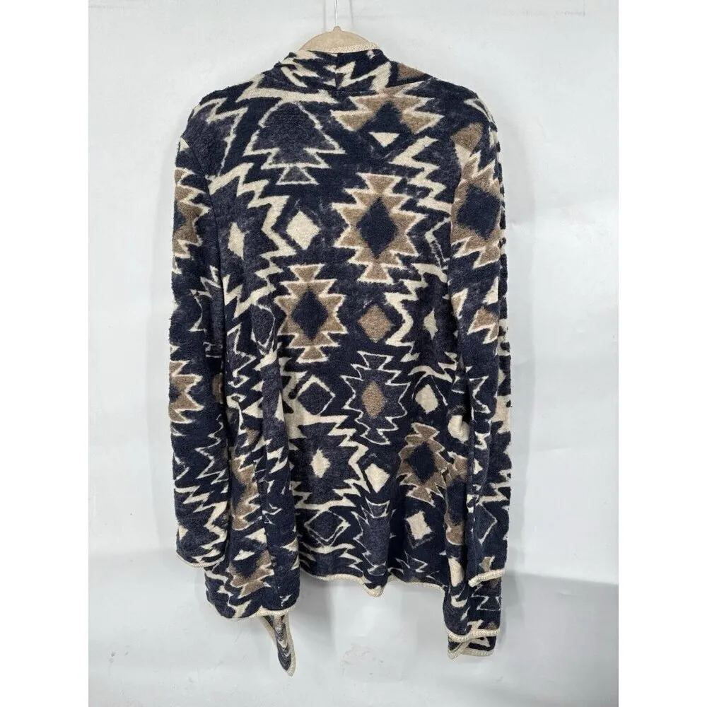 Lucky Brand Cardigan Women Medium‎ Cream Aztec South Western Drape Front Open - Image 2
