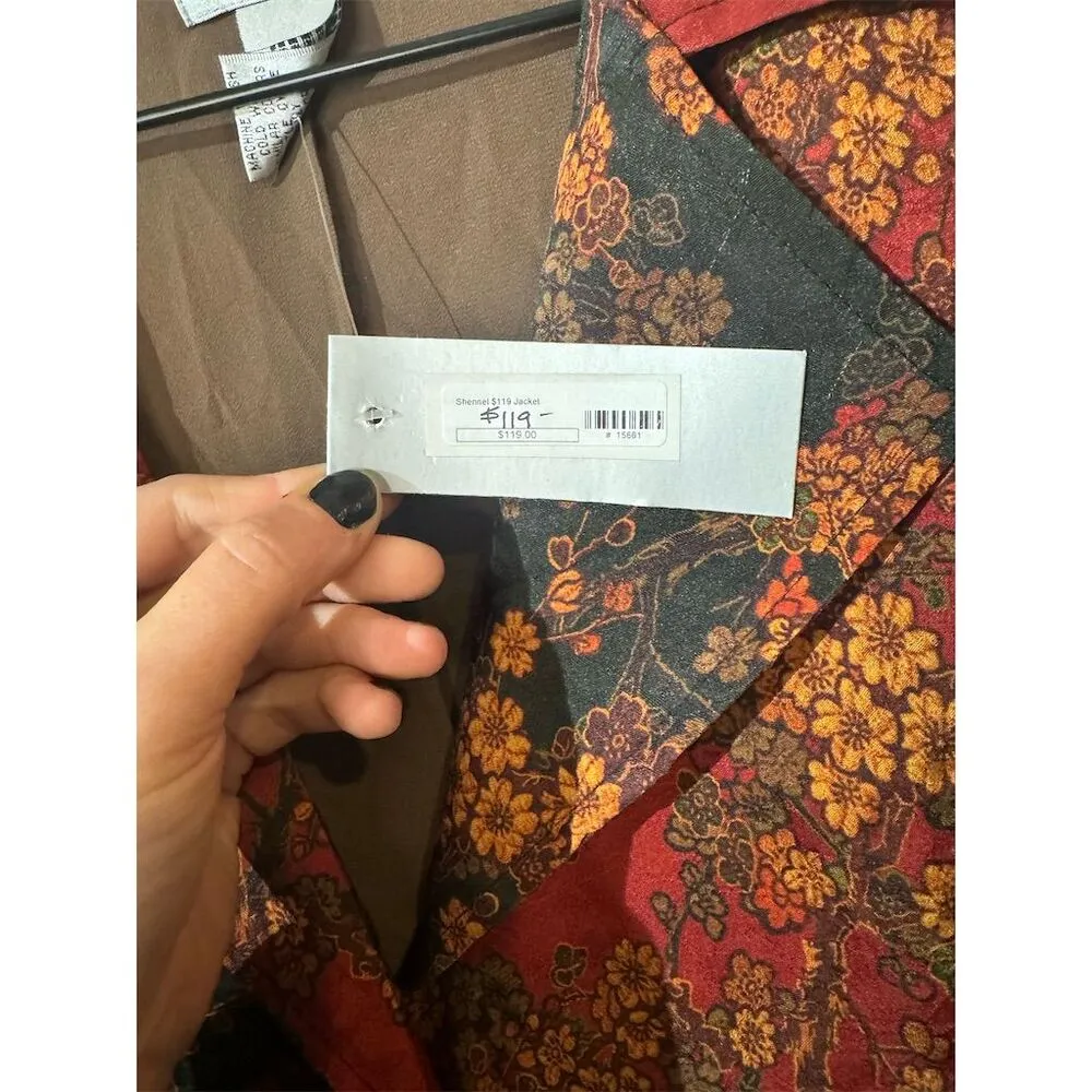 NWT Ania A VTG Floral Artsy Boho Patchwork Button Asymmetrical Red Light Jacket Size L - Image 8