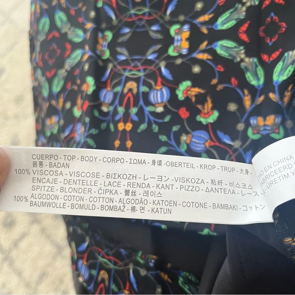 NWT Zara Black Kaleidoscope Floral Print Lace Sides Mini Skirt Size Medium - Image 7