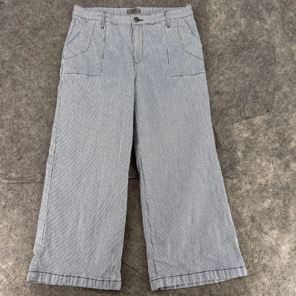 Kut From the Kloth Meg Railroad Stripe Wide Leg cropped Pants Size 12 - Image 6