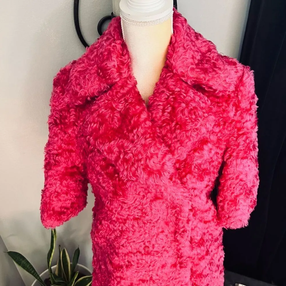 MOSCHINO COUTURE Long Faux Teddy Fur Jacket, Italian, FUCHSIA, Size 4,‎ NWT - Image 11
