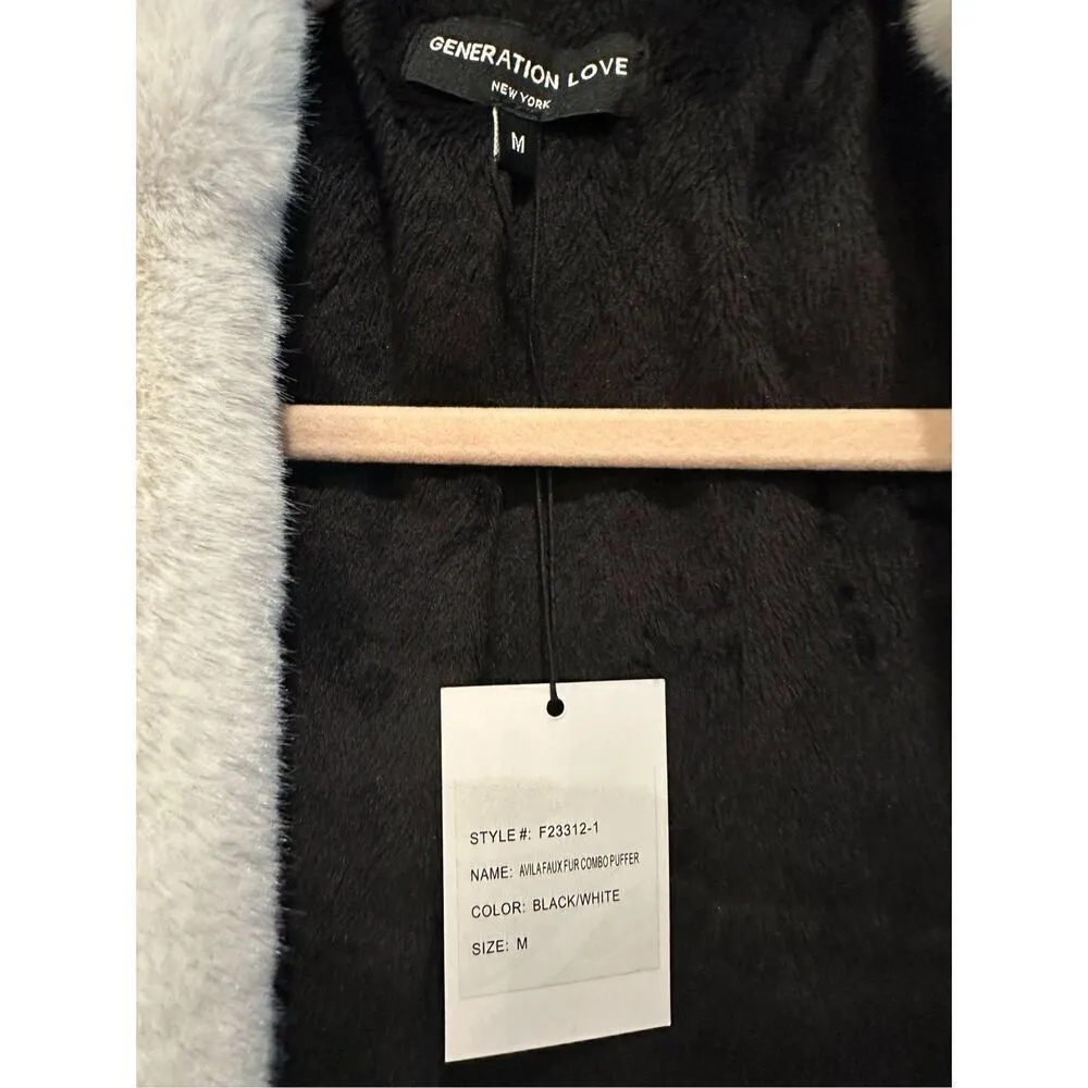 Generation Love Avila Faux Fur Puffer Jacket in Black/White Size M - Image 6