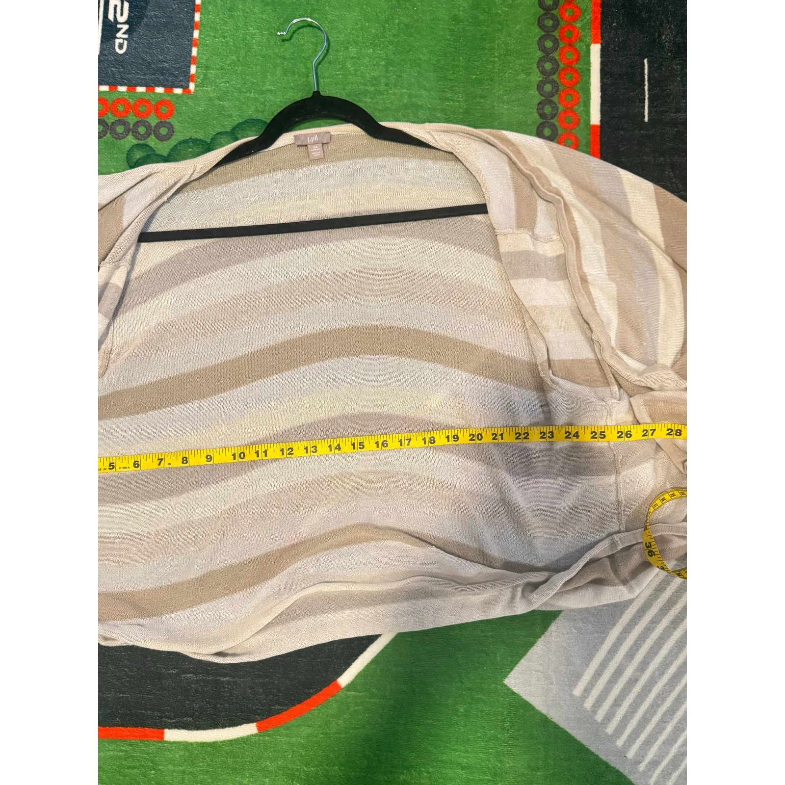 J. Jill Women’s 3X Open Front Cardigan Striped Linen Blend Neutral Tan Beige - Image 6