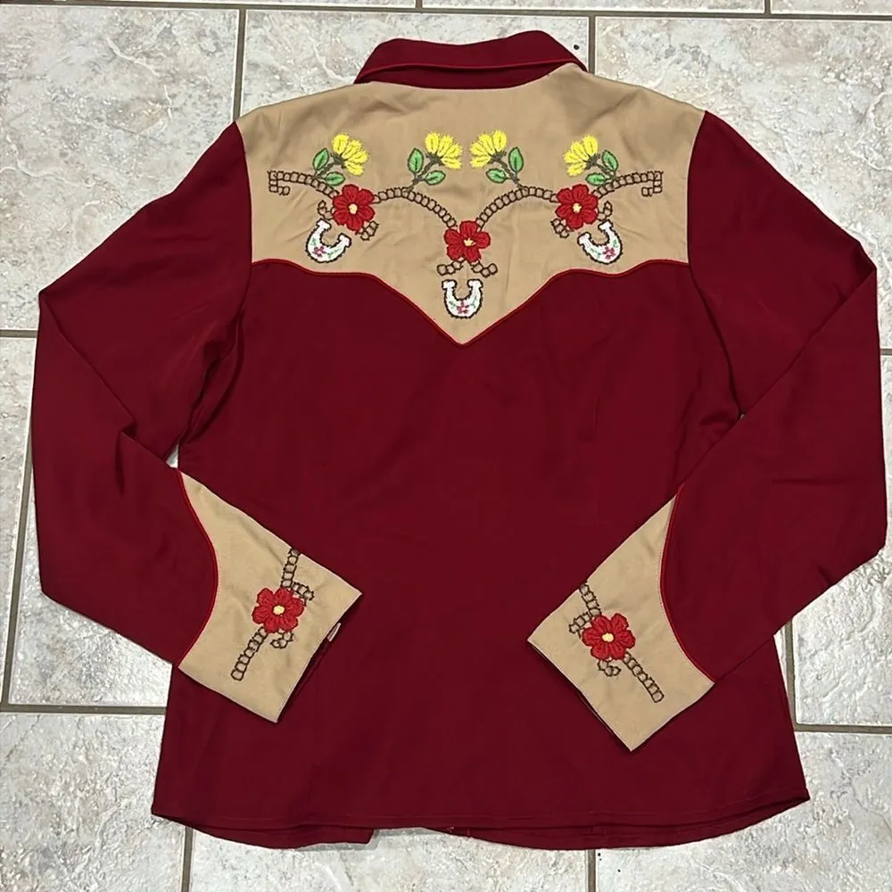 SCULLY western top with Horse Shoes & Flowers‎ C29 Red Size M - Image 10