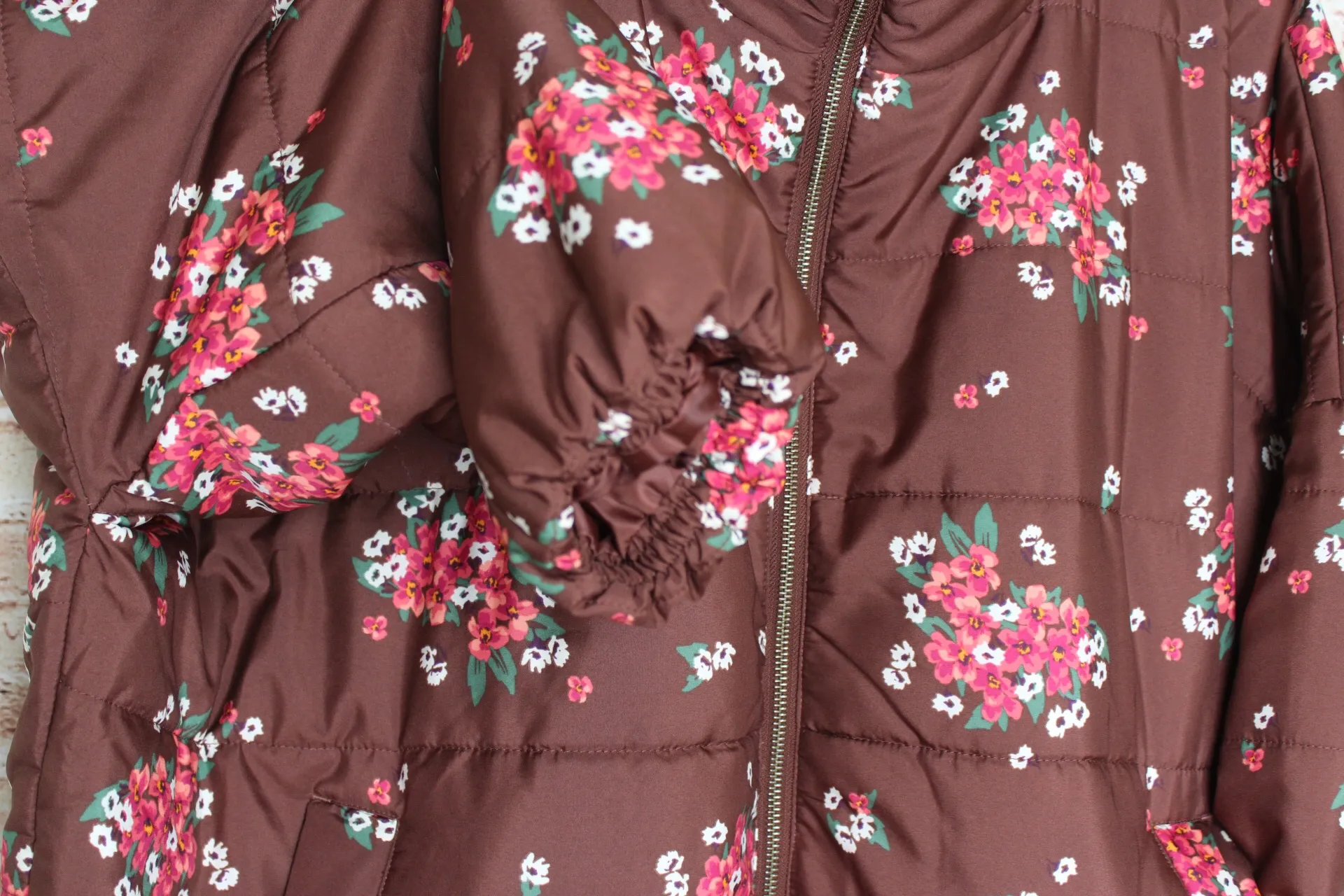 | Brown Floral Puffer Coat - Image 6
