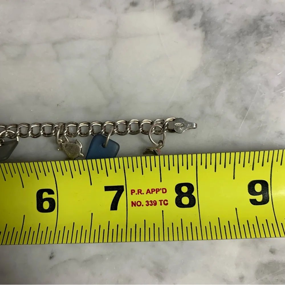 Sea Glass And Ocean Animals Sterling Silver 925 Charm Bracelet 8” - Image 8