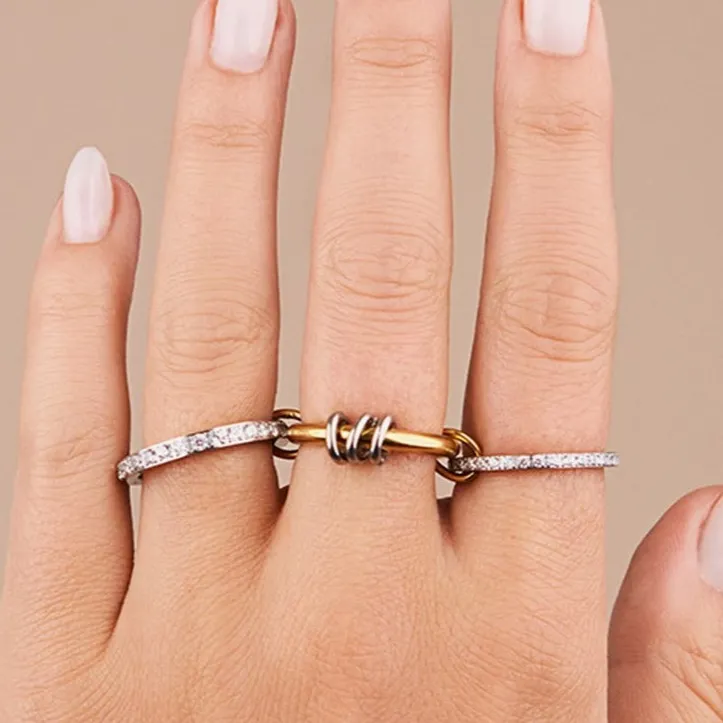 Sterling Forever Cubic Zirconia Linked Stacking Ring Silver - Image 7