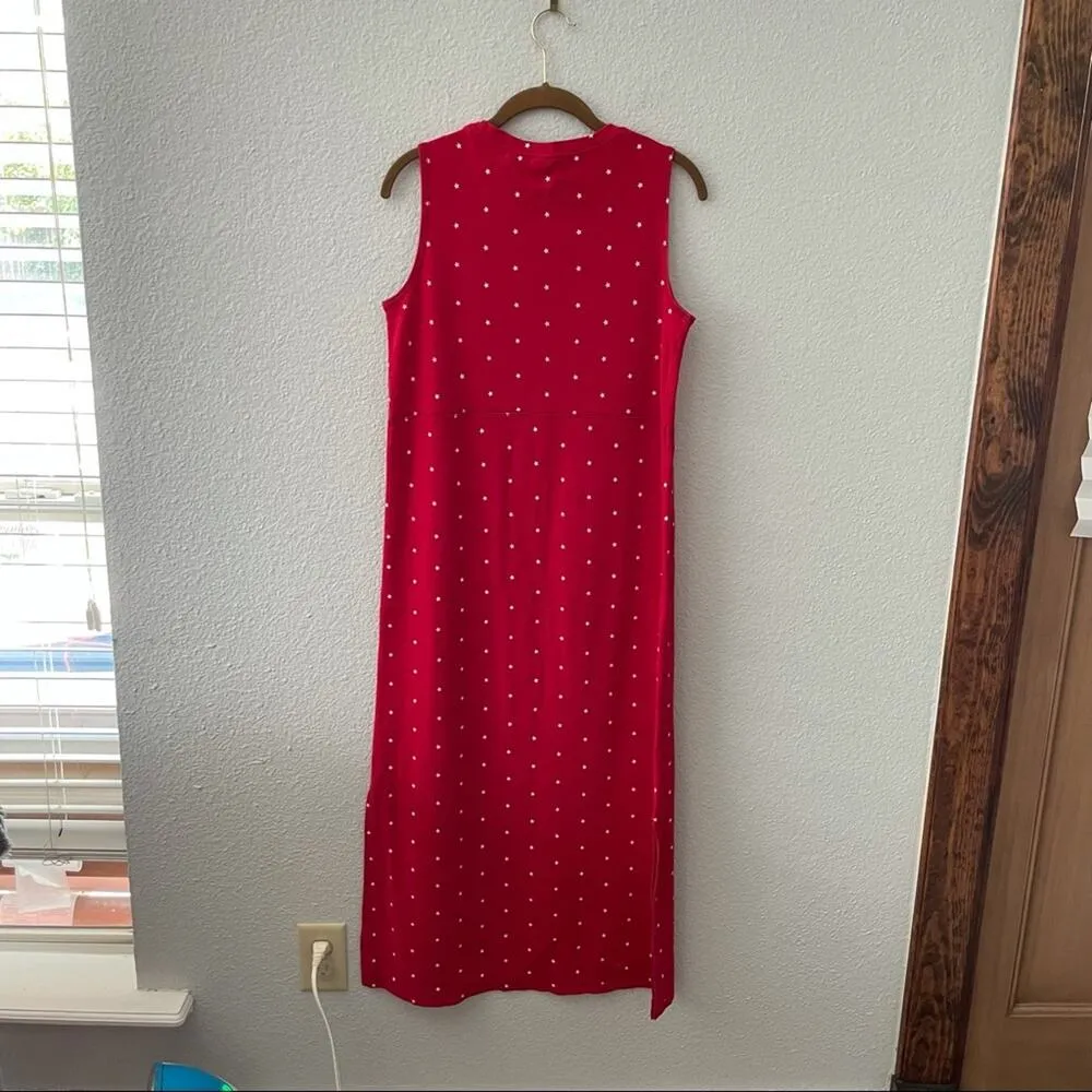 90s Red Dress Y2K Maxi Dress White Stars Sleeveless Knit Mountain Lake Cotton Size M - Image 3