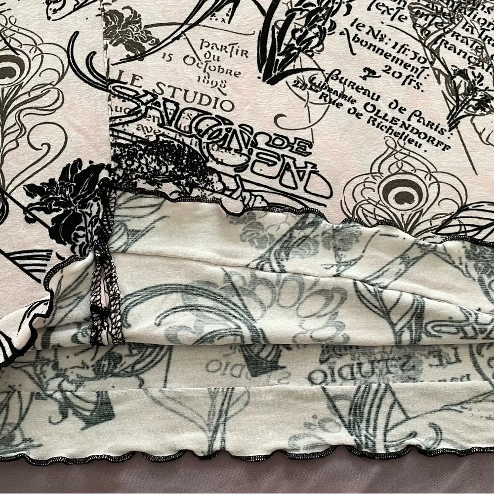 Armand Thiery Affinites French pink novelty newspaper boho blouse, size 2 art - Image 10