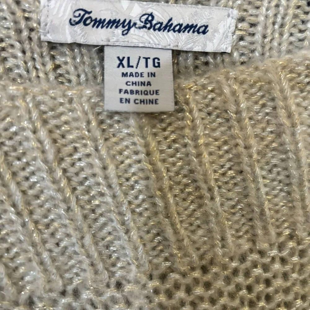 Tommy Bahama Sweater Womens Extra Large XL Beige Metallic Wool Blend Pullover - Image 7