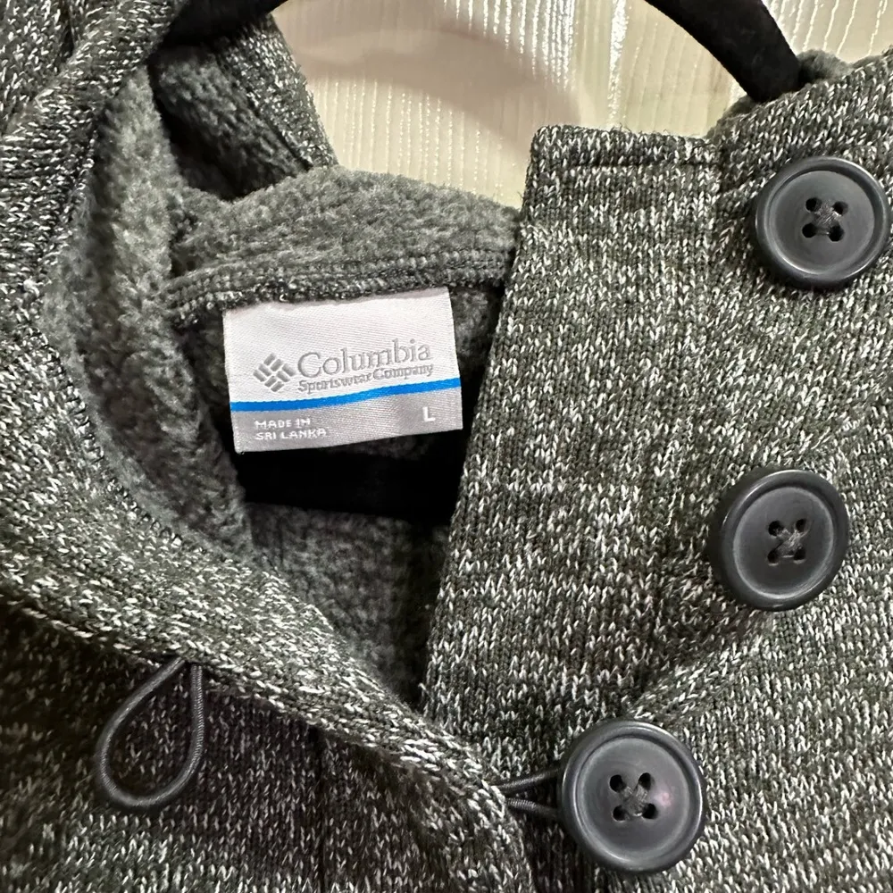 Women’s Columbia Pullover Hooded Sweater Sweatshirt Gray Marled Knit Size Large - Image 2