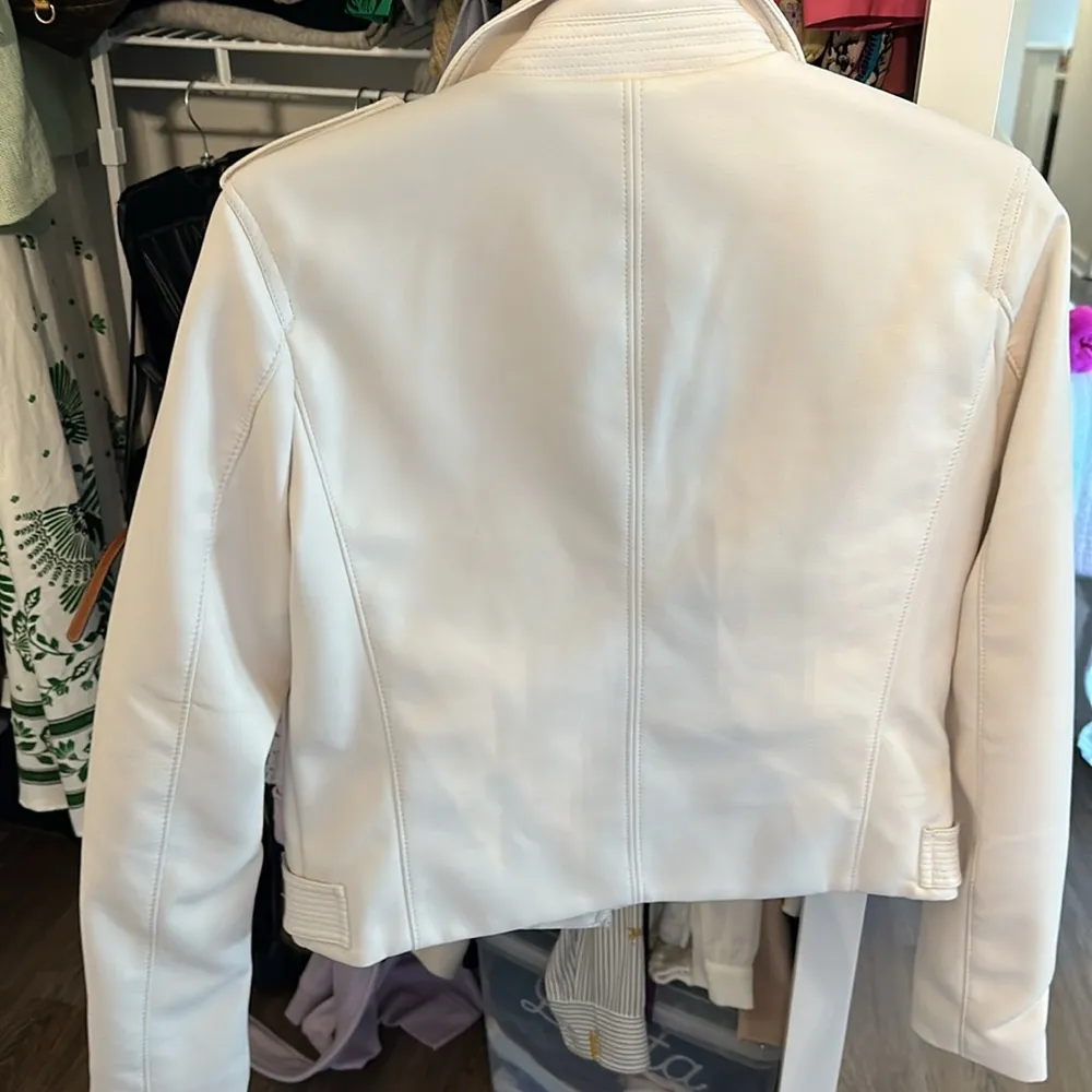 BB Dakota White Faux Leather Moto Jacket - Image 4