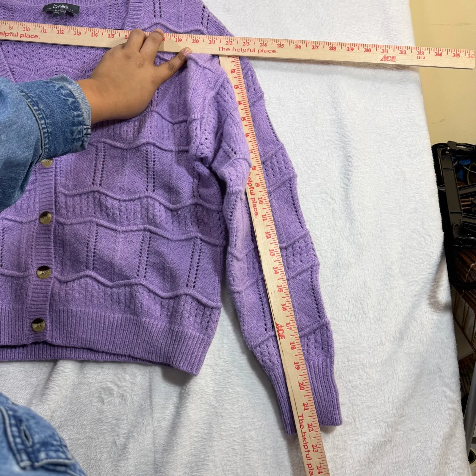 Belldini L Pastel Lilac Purple Cardigan Lavender Soft Knit Cozy Retro Cottage Size L - Image 6