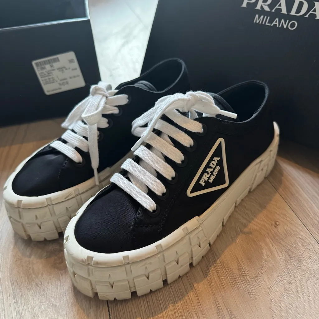 Prada Monochrome Lace-Up Sneakers - Image 8