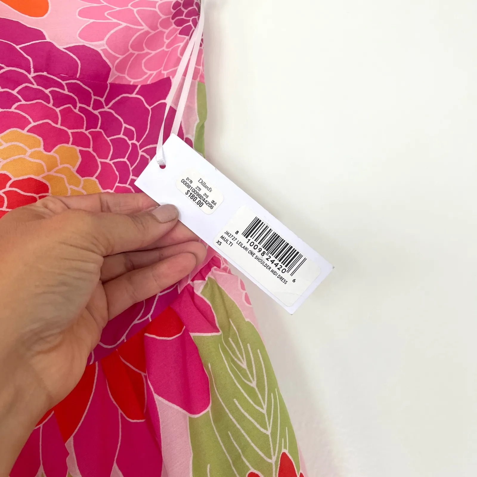 NWT J.Marie Women's Leilani One Shoulder Puffed Sleeve Tiered Midi Dress Size XS Pink - Image 5