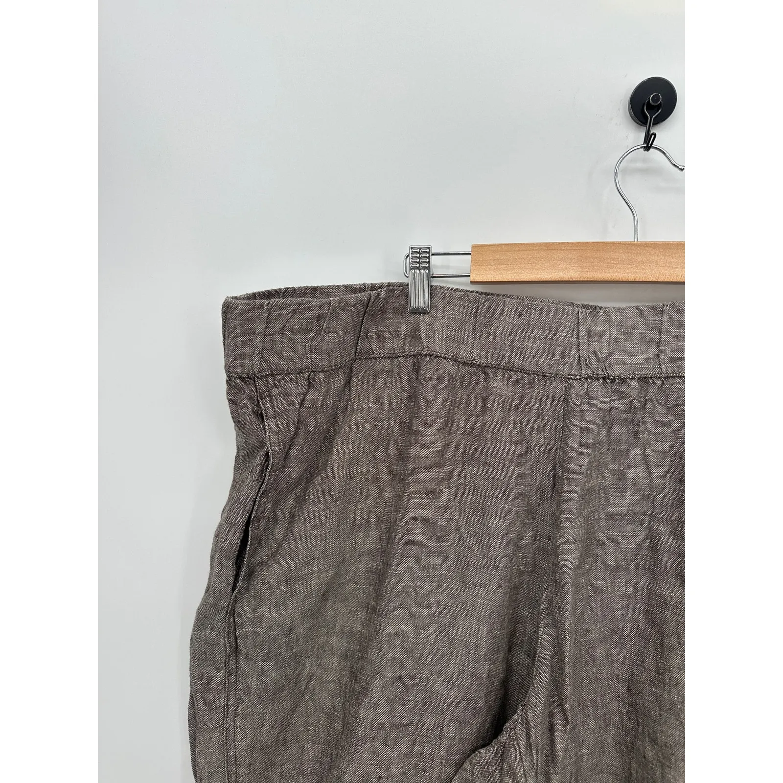 Purejill Womens Brown Linen Cropped Wide Leg Pants Size 3X Stretch Lagenlook - Image 4