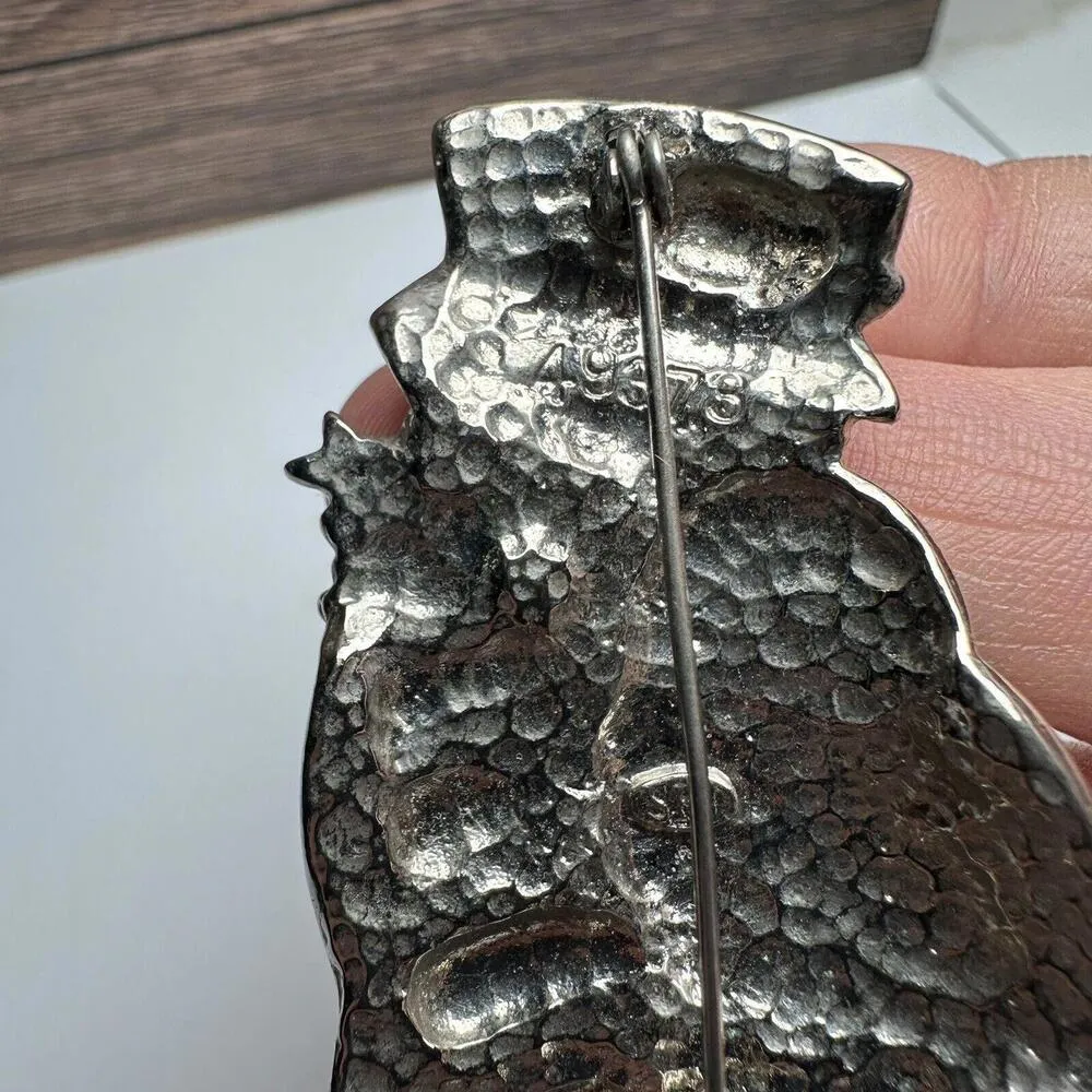 Snowman In Hat/Cape Holding Christmas Tree Holiday Brooch Pin Enamel Signed SFJ Silver - Image 7