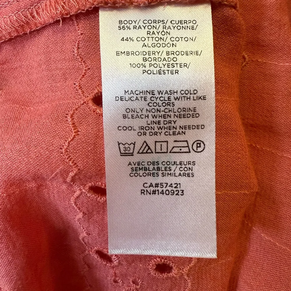 Ann Taylor LOFT Coral Pink Eyelet Peplum Blouse Cotton Blend Womens Size Medium - Image 10