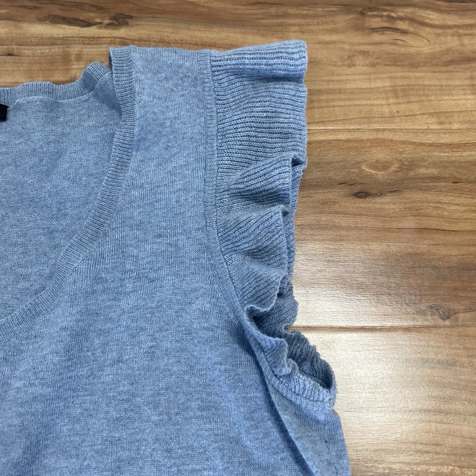 Talbots  Womens Sweater Wool Blend Sleeveless‎ Ruffle V Neck Sz Medium Blue - Image 2