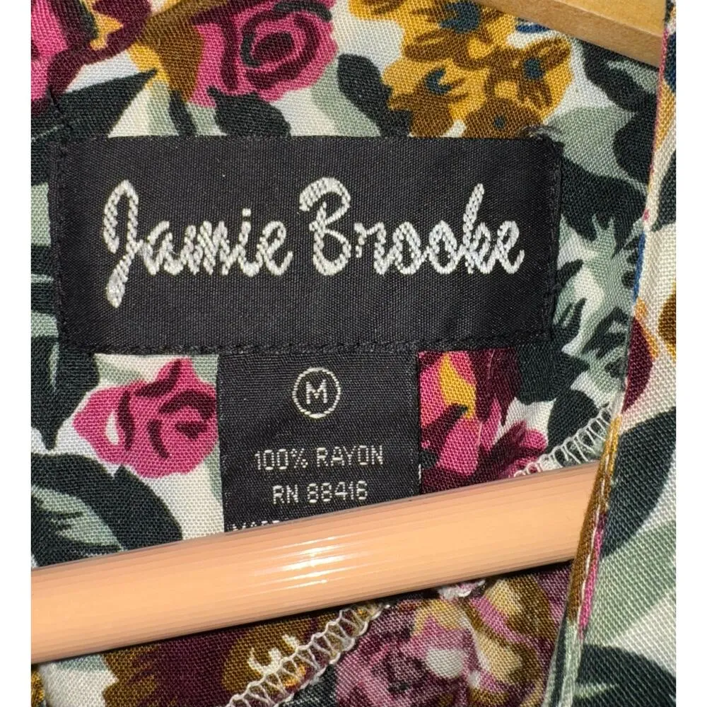 Vintage Jamie Brooke Floral Midi Dress Womens Medium Cottage Lace Up Back Spring Pink - Image 3