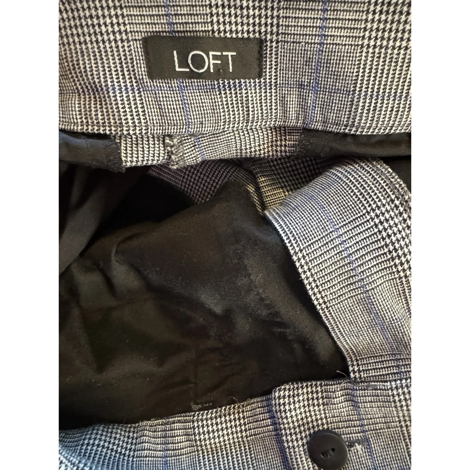 LOFT Curvy Skinny Pants Size 12 High Waist Blue Black White Houndstooth Plaid - Image 6