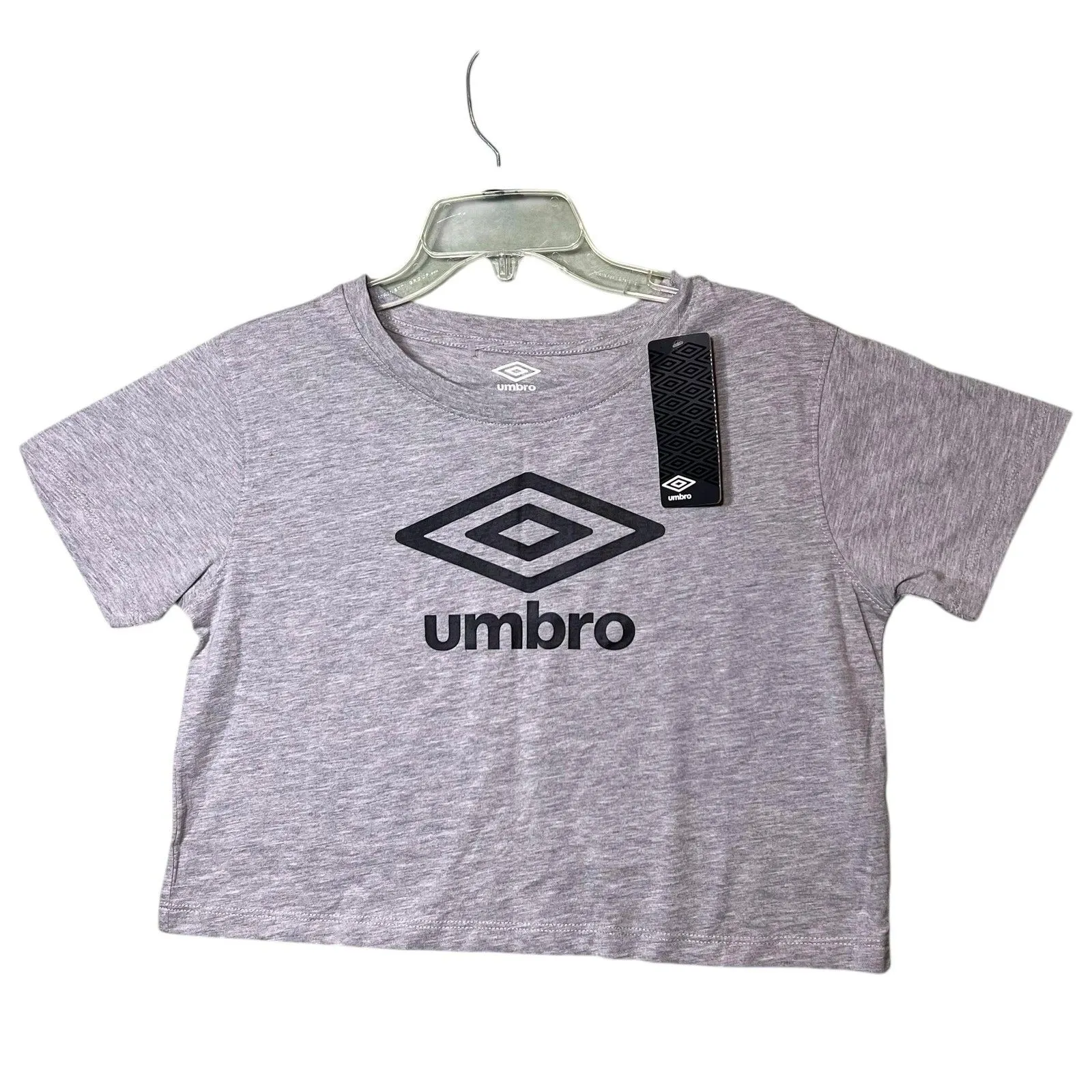 Umbro Shirt Women's Large Gray Heather Cropped Logo Graphic Tee Crewneck Soccer - Image 2