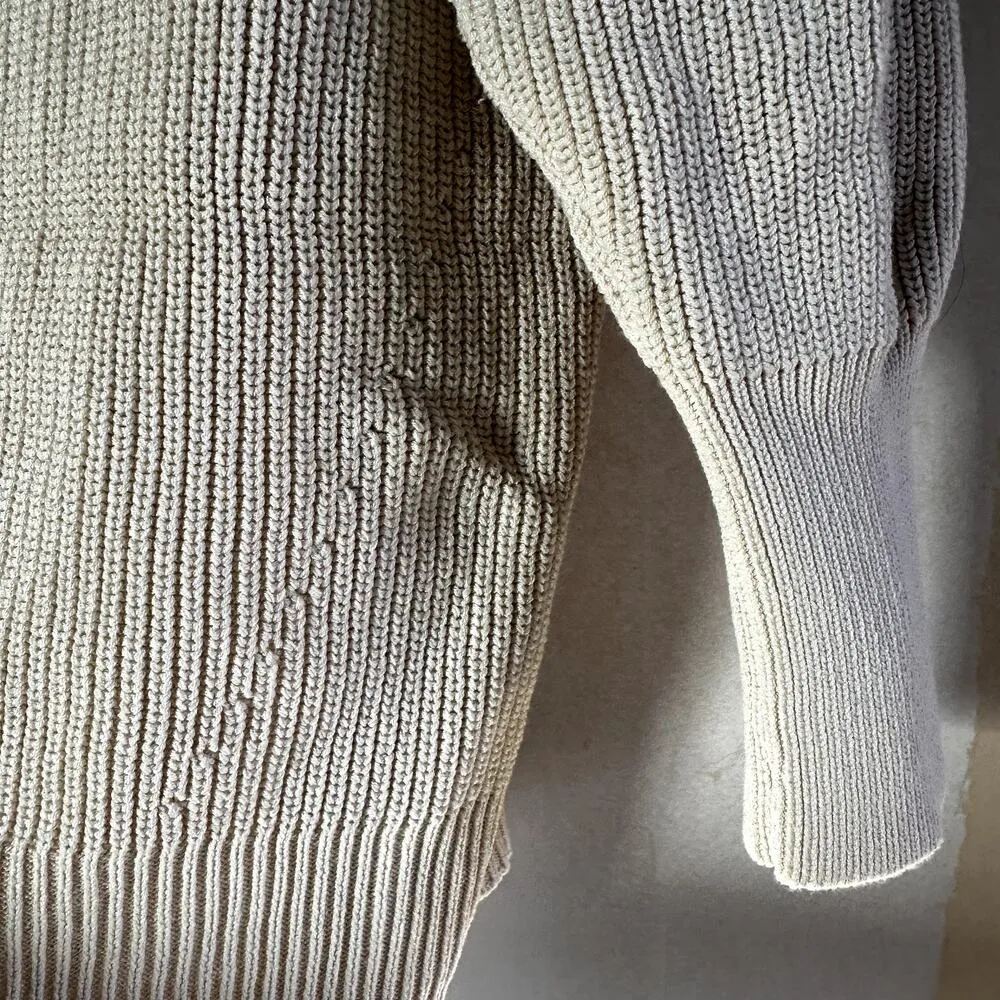 Zara Open Cardigan Sweater Cable Knit Oversized Ribbed Trim Cozy Cream Small - Image 2