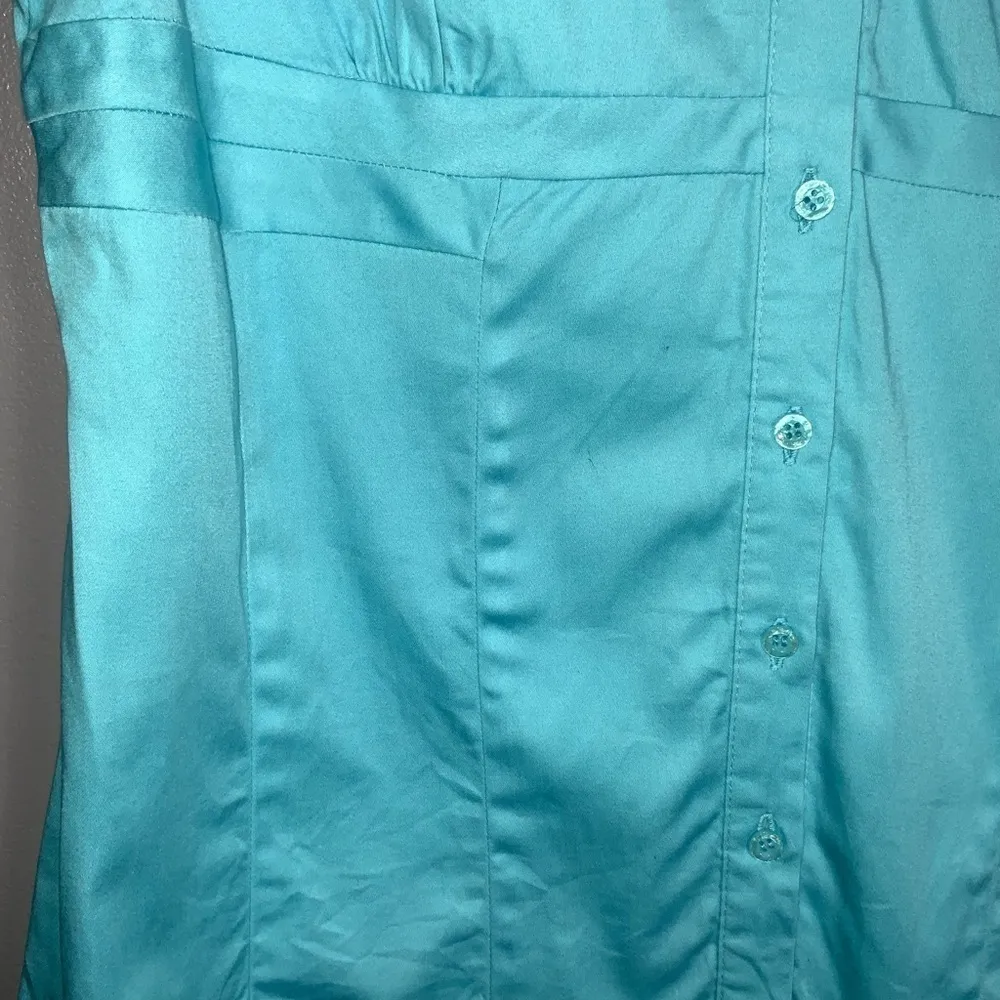 Fred David Turquoise Blue Cotton Short Puff Sleeve Button Front Shirt L - Image 5