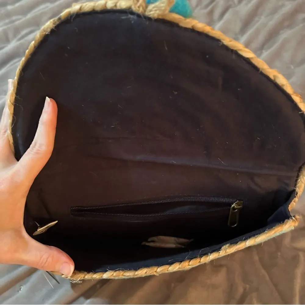 AMERICA & BEYOND Sunset Striped Staw Woven Jute Clutch Purse Tan Blue OS NWT - Image 7