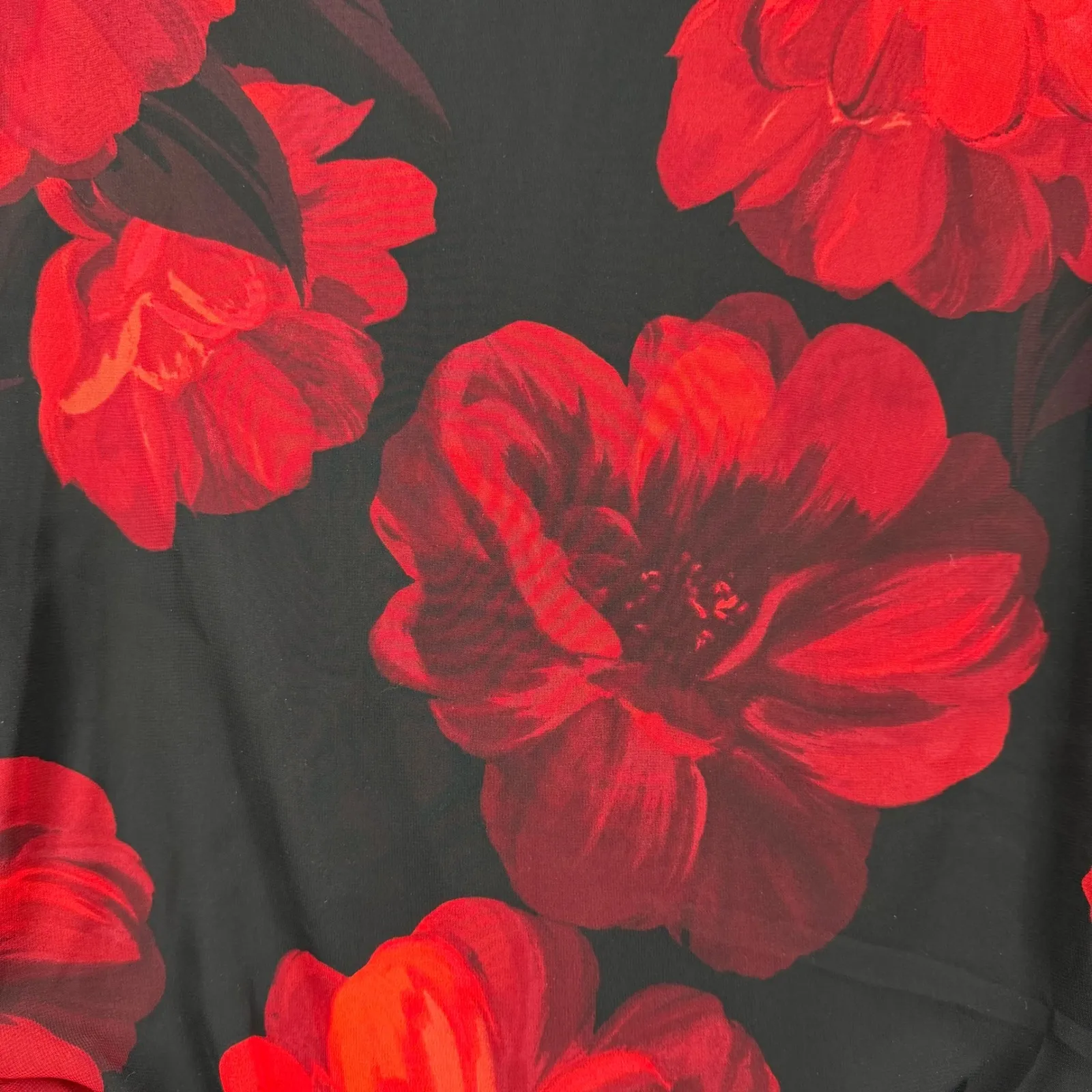 Prelude Red Floral Rhinestone Cold Shoulder Blouse Banded Waist Party Top Medium Size L - Image 6