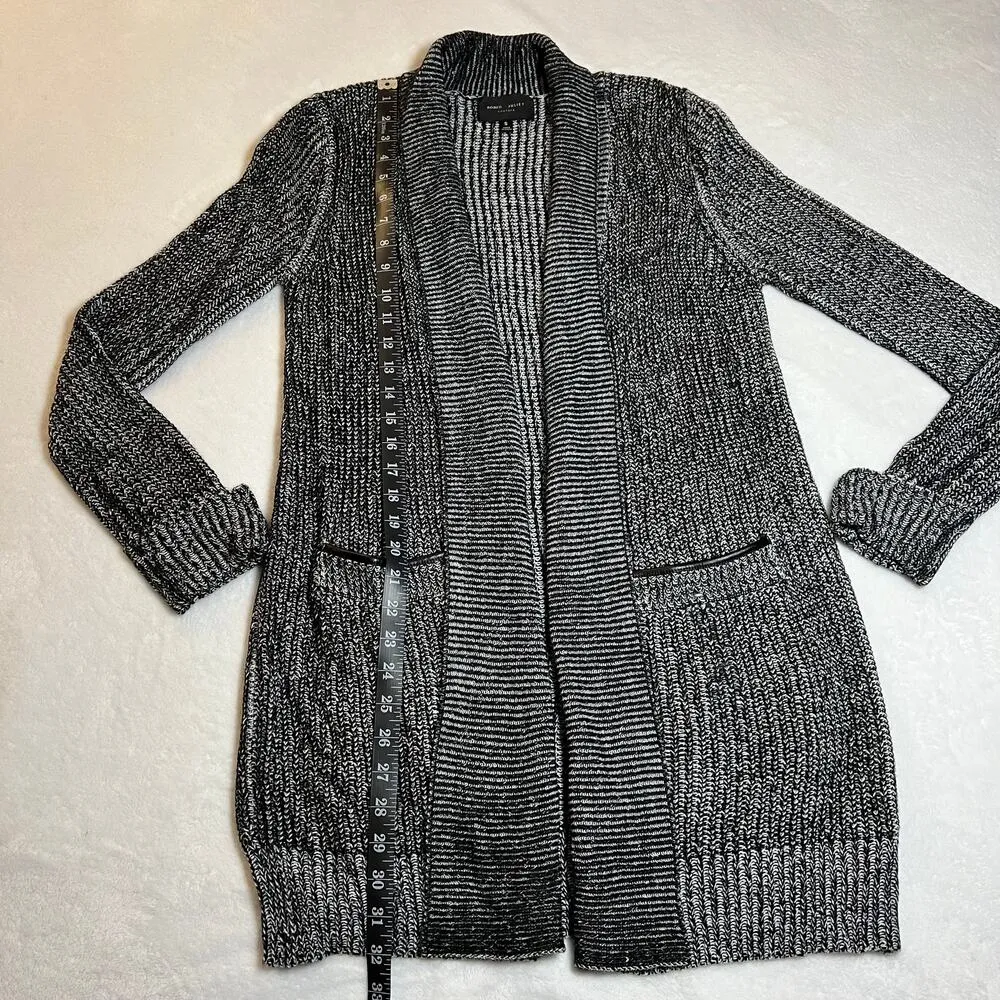 Romeo & Juliet Couture Cable Knit Rib Trim Long Line Open Front Cardigan Size S - Image 11