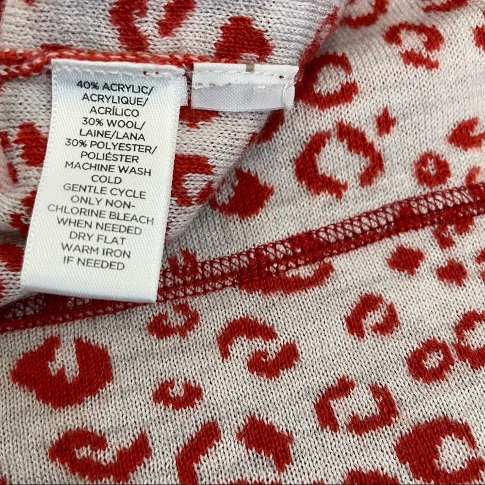 Loft Wool Blend Cheetah Print Orange Crew Neck Sweater Size Small - Image 4