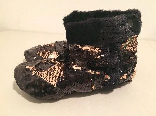 Sequin Slipper Socks Black Size 8 - Image 2