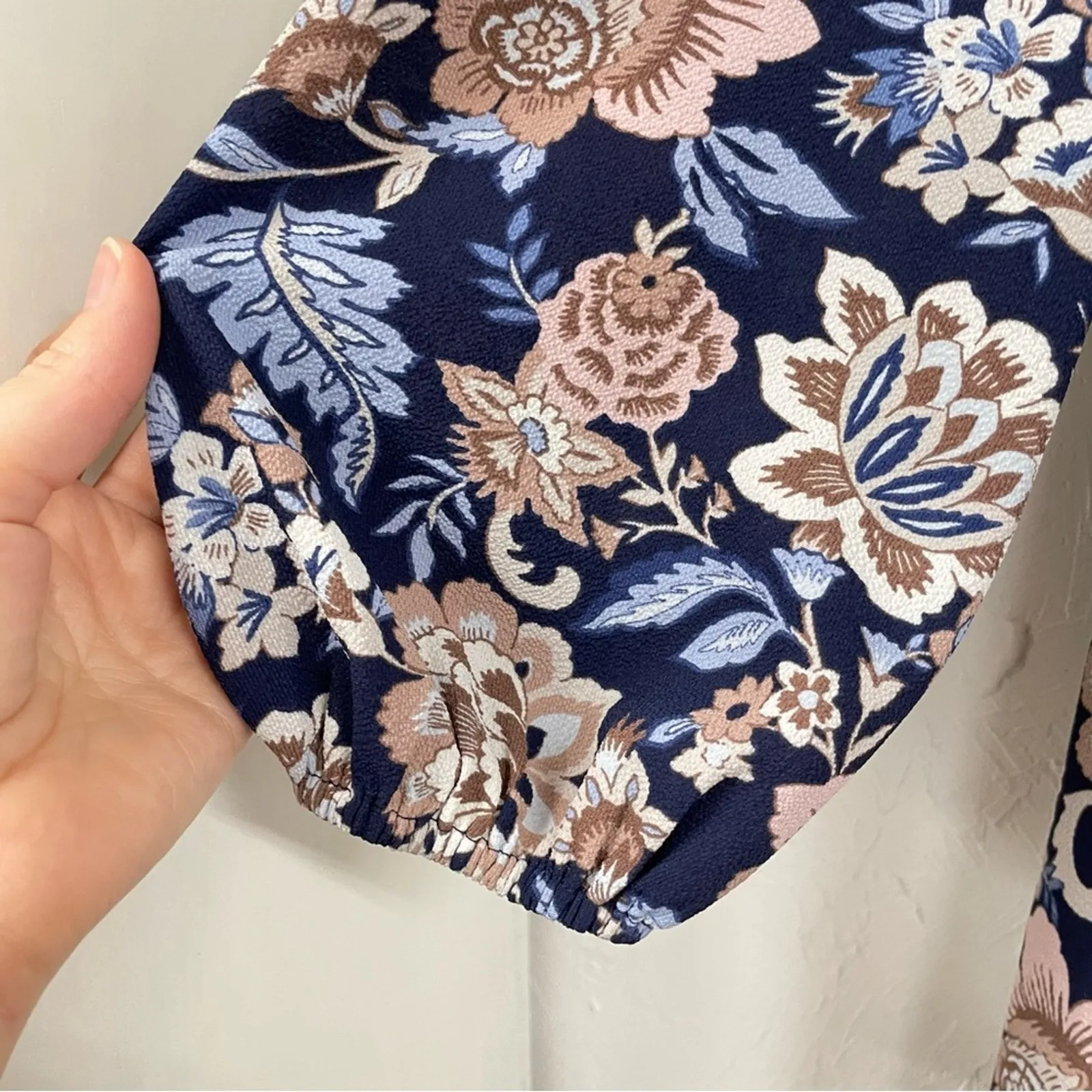 Eliza J Blue Pink Floral Long Sleeve Midi Dress Womens 6 Prairie Cottage Core - Image 4