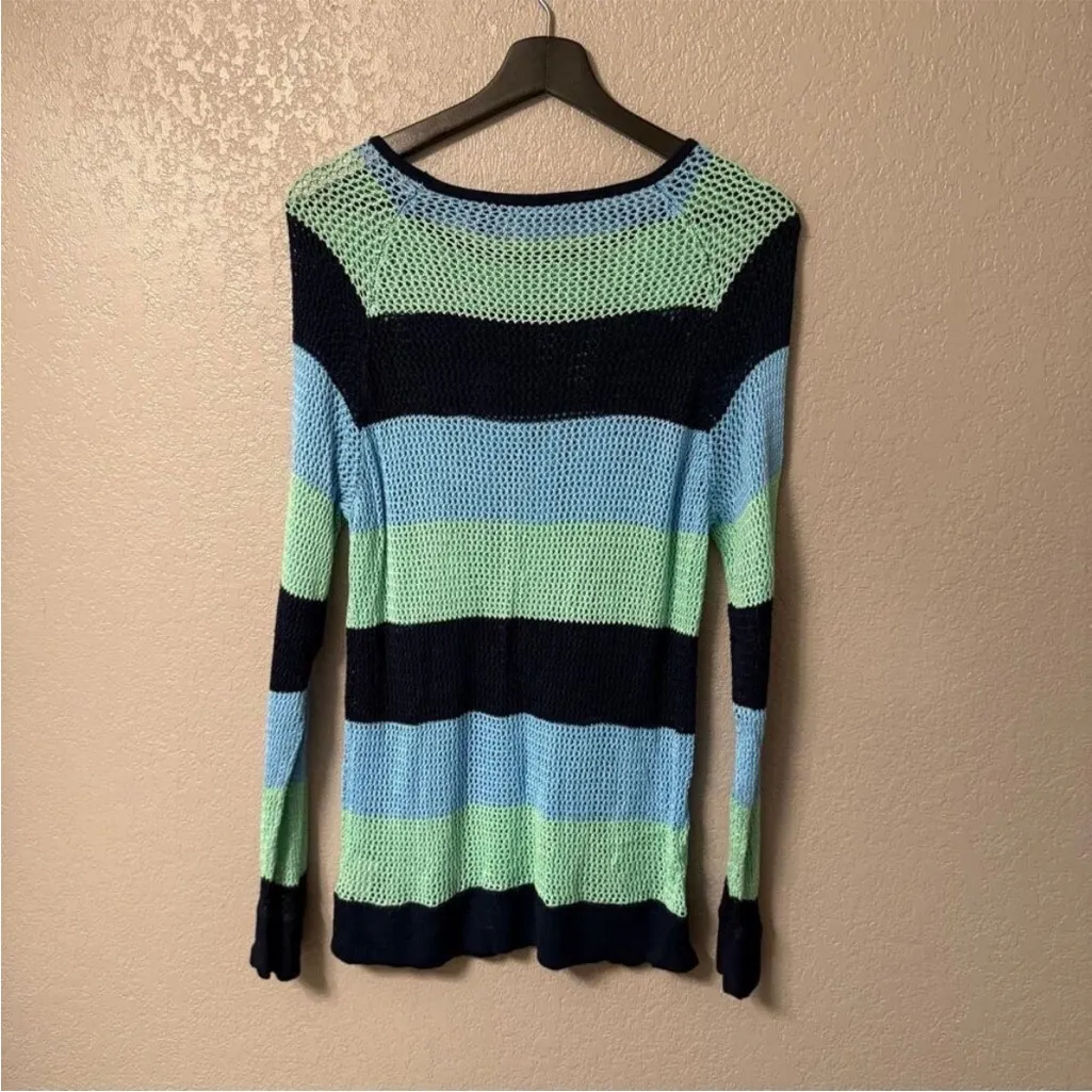 525 America Striped open Knit Sweater in Blue and Green size M - Image 4