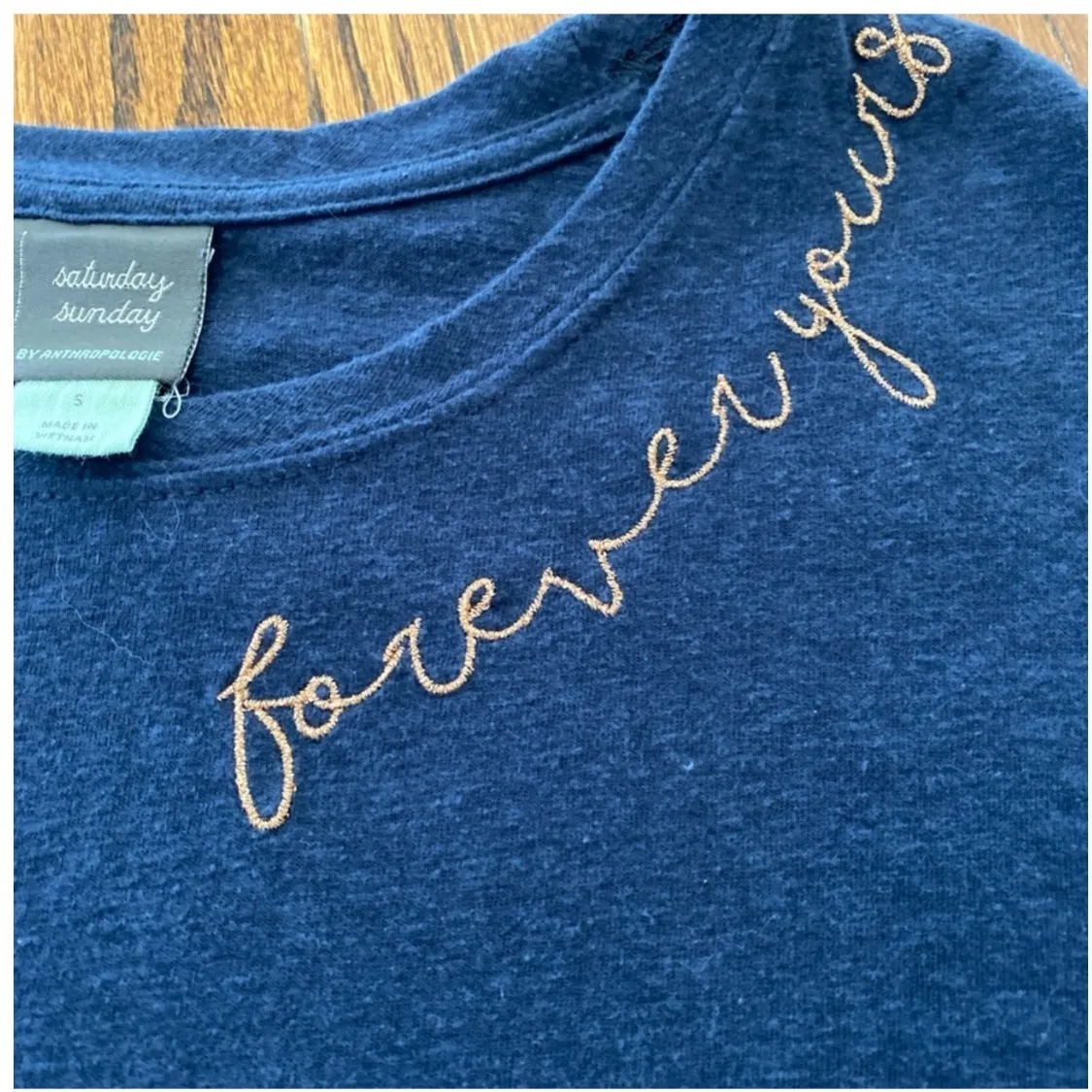 Saturday Sunday Anthropologie Top Womens Small Embroidered Tee Top Blue Casual - Image 5