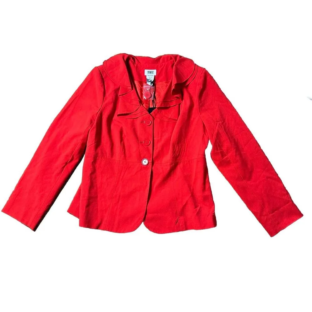 Women's Monroe and Maine Red Ruffle Collar Blazer ‎ Size 10 - Image 2