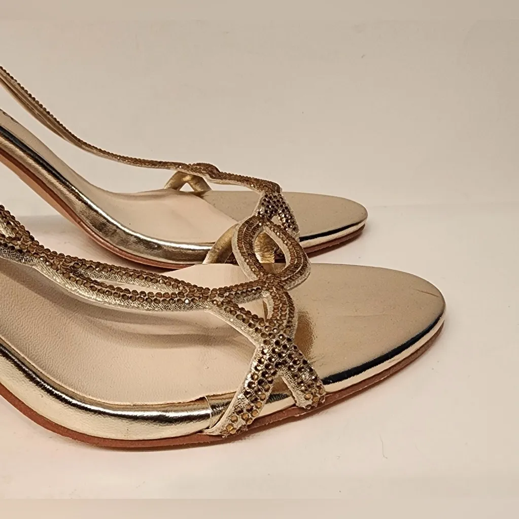 Lauren Lorraine Malaga Rhinestone Slingback Stiletto Sandals GOLD Heels Sz 9.5 - Image 7