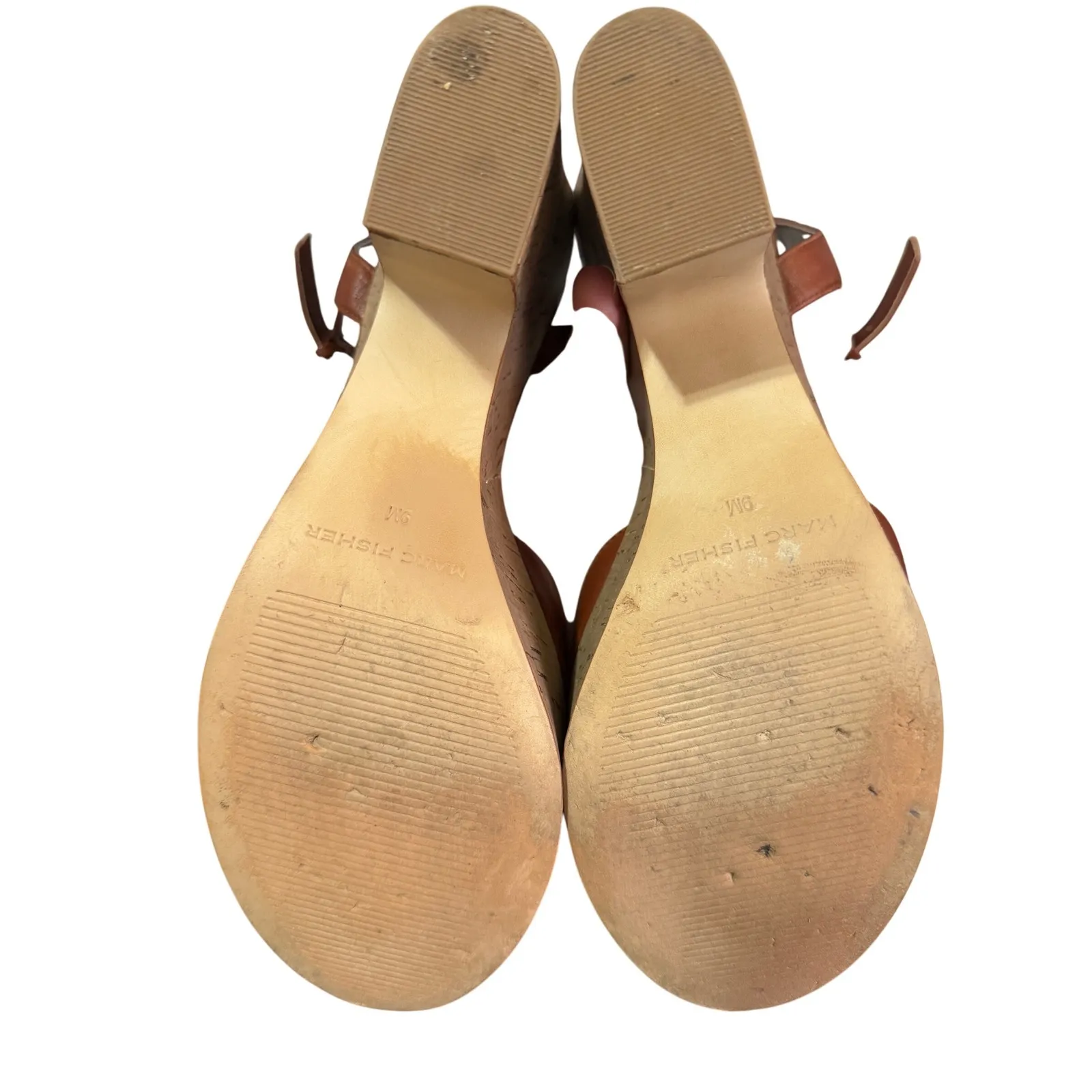 Marc Fisher Calia 2 Brown Leather Cork Platform Wedge Ankle Strap Sandals Size 9 - Image 5