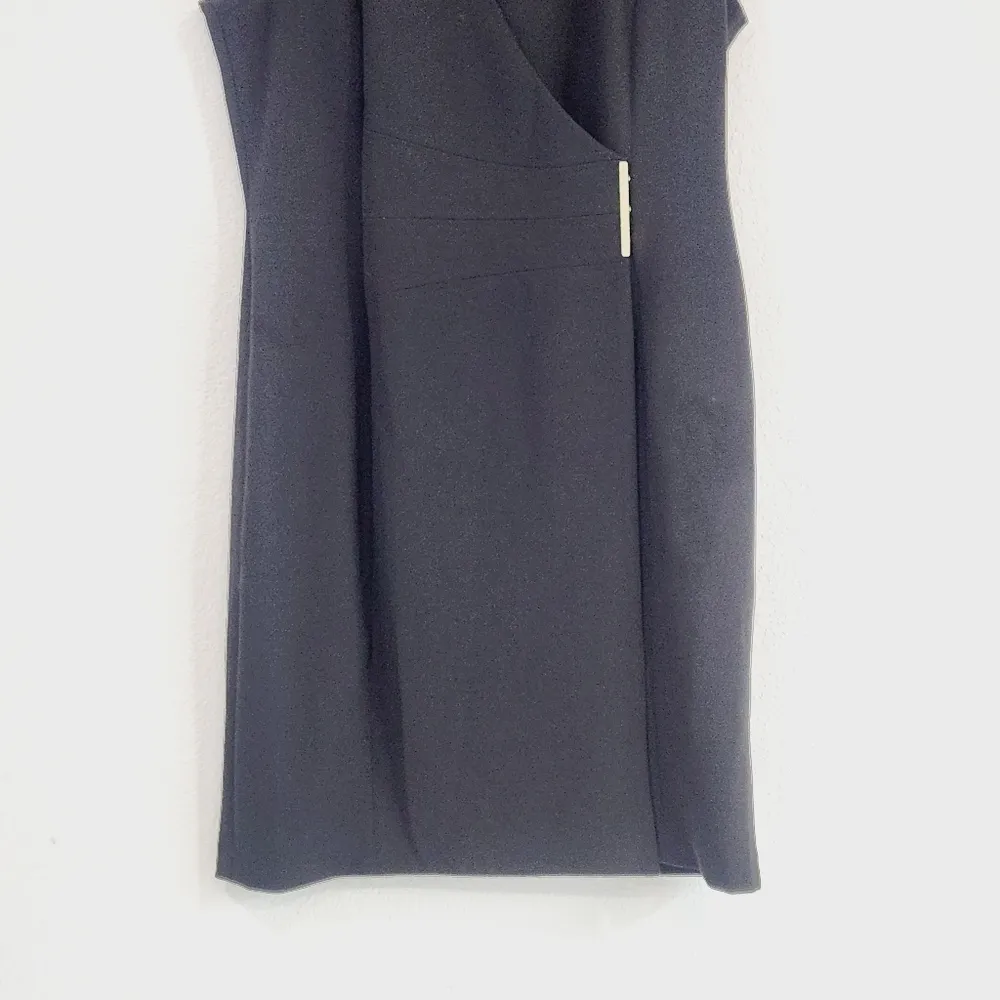 Calvin Klein Elegant Black Wrap Around Lined Career Cap Sleeve Dress Sz 14 - Image 4